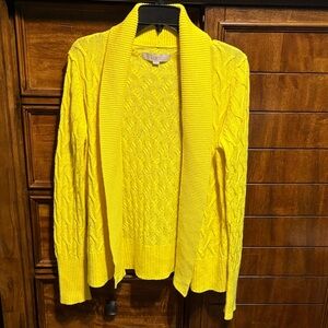 LOFT Bright Yellow Cable Knit Open Front Cardigan Sweater